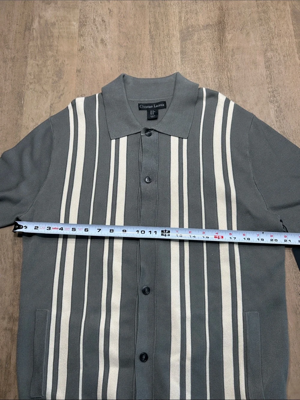 Christian Lacroix Olive and Cream Striped Men's Cardigan Medium